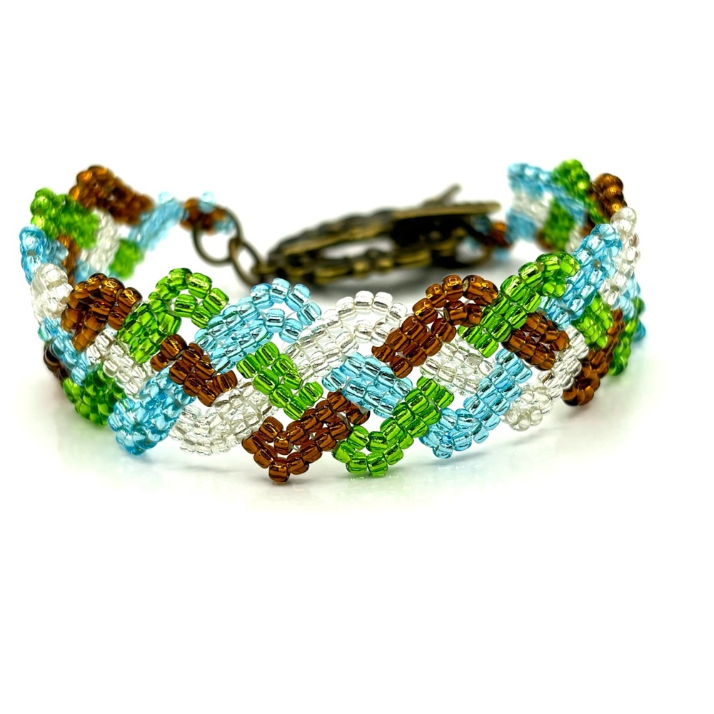 HAND CRAFTED Celtic Knot Beaded Bracelet Earth Tones - Picture 4 of 9